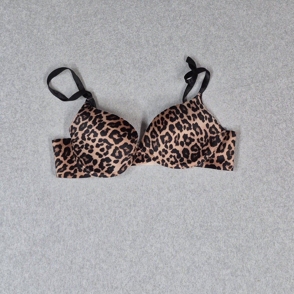 Juicy Couture Women Bra 34B Brown Animal Print Push Up Underwired READ